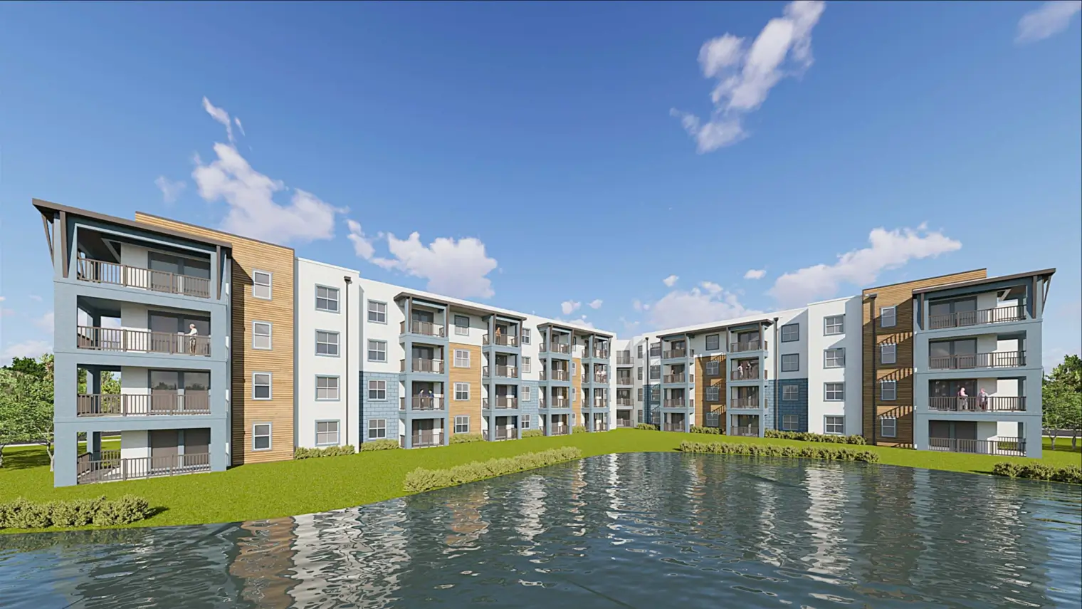 Rendering exterior lake view at venice shores apartments for rent in venice fL